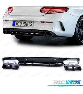 DIFUSOR MERCEDES CLASE C C205 COUPÉ 15-18 LOOK AMG C63 PRETO BRILHANTE + PONTAS DE ESCAPE PRETAS