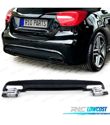 DIFUSOR MERCEDES CLASE A W176 12-15 AMG + PONTEIRAS DE ESCAPE CROMADAS LOOK A45