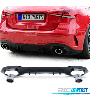 DIFUSOR MERCEDES CLASE A W177 18- A35 LOOK AMG PRETO BRILHANTE + PONTEIRAS ESCAPE