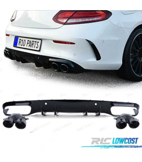 DIFUSOR MERCEDES CLASE C C205 COUPÉ 14-18 LOOK AMG PDC + PONTEIRAS DE ESCAPE PRETAS