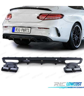 DIFUSOR MERCEDES CLASSE C C205 COUPÉ 15-18 LOOK AMG PDC PRETO + PONTEIRAS DE ESCAPE