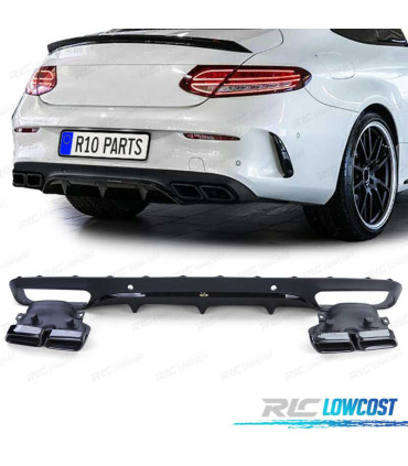DIFUSOR MERCEDES CLASSE C C205 COUPÉ 15-18 LOOK AMG PDC PRETO + PONTEIRAS DE ESCAPE