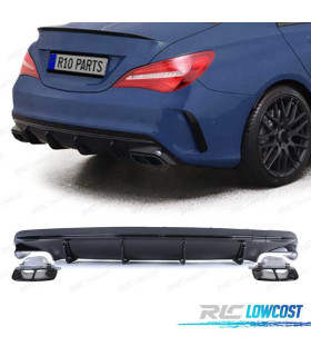 DIFUSOR MERCEDES CLA C117 16-19 LOOK AMG PRETO BRILHANTE + PONTEIRAS ESCAPE