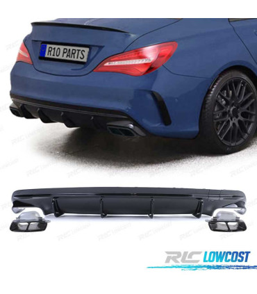 DIFUSOR MERCEDES CLA C117 16-19 LOOK AMG PRETO BRILHANTE + PONTEIRAS ESCAPE