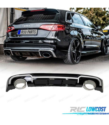 DIFUSOR TRASEIRO AUDI A3 SPORTBACK 16- LOOK RS3 + PONTEIRA DE ESCAPE