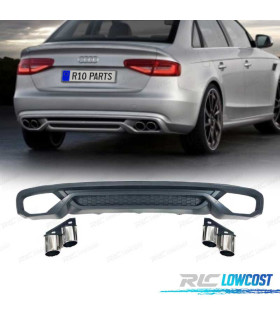 DIFUSOR TRASEIRO AUDI A4 B8 SEDAN AVANT 13-15 + PONTEIRAS DE ESCAPE