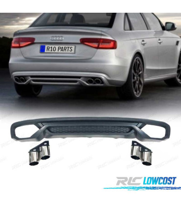 DIFUSOR TRASEIRO AUDI A4 B8 SEDAN AVANT 13-15 + PONTEIRAS DE ESCAPE