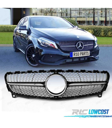 GRELHA FRONTAL MERCEDES CLASE A W176 16-18 PRETO CROMADO LOOK DIAMOND