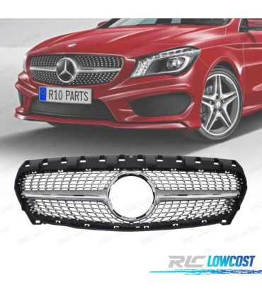 GRELHA DIANTEIRA MERCEDES CLASE CLA W117 16-18 LOOK DIAMOND PRETO CROMADO
