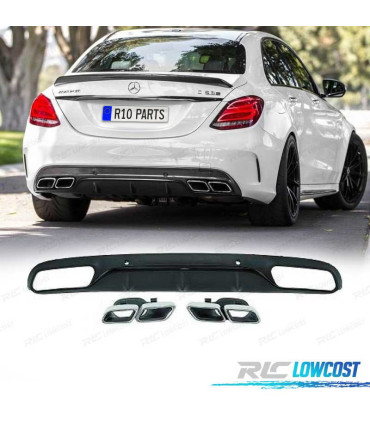 DIFUSOR TRASEIRO MERCEDES CLASE C W205 15- LOOK AMG C63 + PONTEIRAS ESCAPE