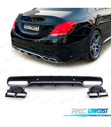 DIFUSOR TRASEIRO MERCEDES CLASE C W205 LOOK C63 AMG 14-17 + PONTEIRAS ESCAPE