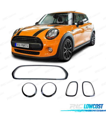 FRISOS FARÓIS E GRELHA MINI F55 F56 F57 PRETO BRILHANTE