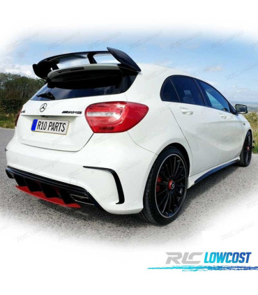 DIFUSOR TRASEIRO MERCEDES CLASSE A W176 AMG 12-18 LOOK A45 AMG PRETO BRILHANTE VERMELHO