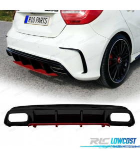DIFUSOR TRASEIRO MERCEDES CLASSE A W176 AMG 12-18 LOOK A45 AMG PRETO BRILHANTE VERMELHO