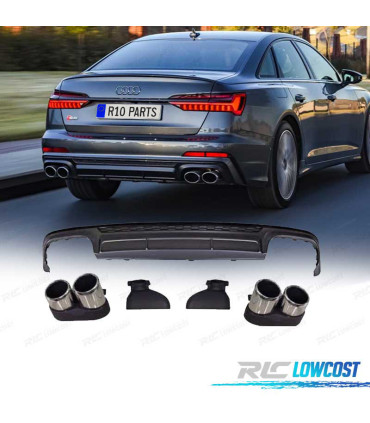 DIFUSOR AUDI A6 S-LINE 19- LOOK S6 + PONTEIRAS DE ESCAPE CROMADO