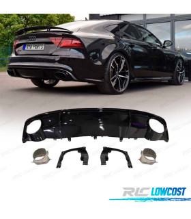 DIFUSOR AUDI A7 16-18 LOOK RS7 + PONTEIRAS DE ESCAPE PRETO BRILHANTE