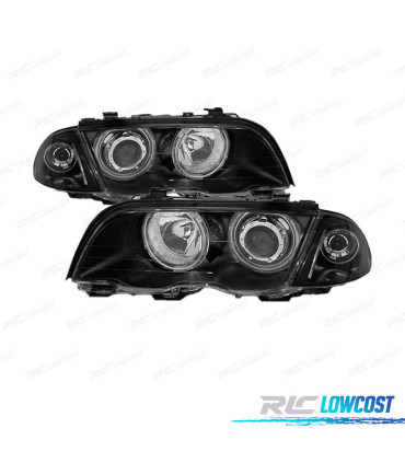 FARÓIS BMW E46 98-01 ANGEL EYES BLACK PRETO