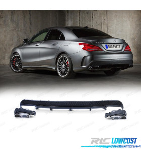 DIFUSOR MERCEDES CLA C117 13-16 LOOK AMG CLA45 PRETO + PONTEIRAS DE ESCAPE