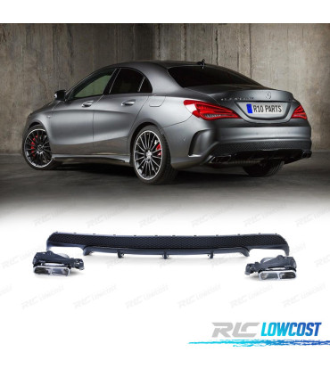 DIFUSOR MERCEDES CLA C117 13-16 LOOK AMG CLA45 PRETO + PONTEIRAS DE ESCAPE