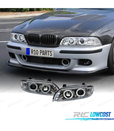 FARÓIS ANGEL EYES CCFL BMW E39 95-00 MANUAL FUNDO CROMADO