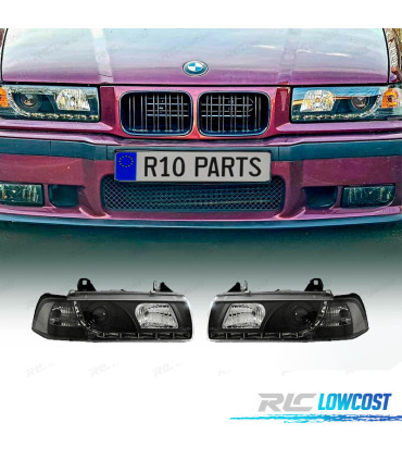 FARÓIS BMW E36 90-99 LUZ DIURNA FUNDO NEGRO