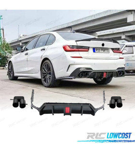 DIFUSOR BMW G20 LCI 23-25 LOOK M PRETO BRILHANTE COM LUZ DE TRAVAGEM + PONTEIRAS DE ESCAPE