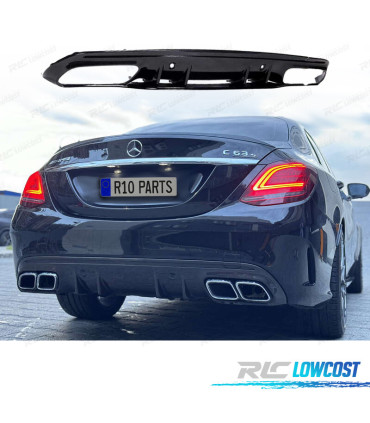 DIFUSOR TRASEIRO MERCEDES CLASE C C205 COUPE AMG 14-18 LOOK C63 PRETO BRILHANTE