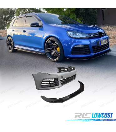 PARA-CHOQUES FRONTAL VOLKSWAGEN VW GOLF MK6 R20 08-13 PRETO BRILHANTE SRA + SPOILER LIP + LUZ DIURNA