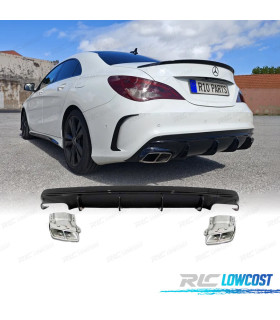 DIFUSOR TRASEIRO MERCEDES CLA W117 16-18 LOOK CLA45 PRETO BRILHANTE + SAÍDAS DE ESCAPE