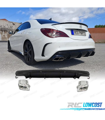 DIFUSOR TRASEIRO MERCEDES CLA W117 16-18 LOOK CLA45 PRETO BRILHANTE + SAÍDAS DE ESCAPE