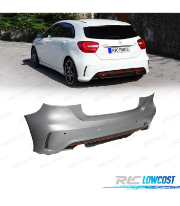 PARA-CHOQUES TRASEIRO MERCEDES CLASSE A W176 12-18 LOOK AMG PDC FRISO VERMELHO