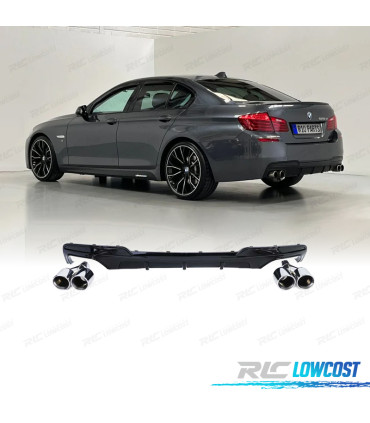 DIFUSOR BMW F10 F11 10-17 LOOK M PERFORMANCE PRETO BRILHANTE + PONTEIRAS ESCAPE CROMADAS
