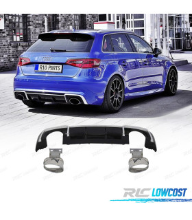 DIFUSOR TRASEIRO AUDI A3 RS3 8V 16-20 + PONTEIRAS ESCAPE