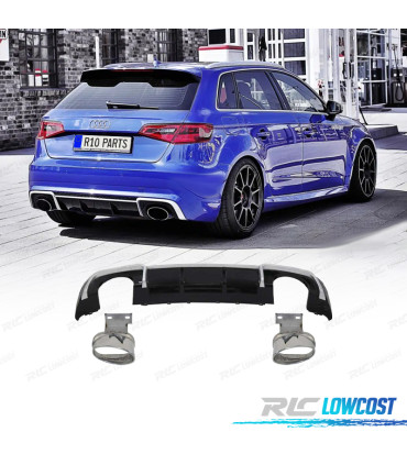 DIFUSOR TRASEIRO AUDI A3 RS3 8V 16-20 + PONTEIRAS ESCAPE