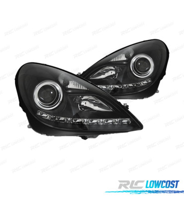 FARÓIS XENON MERCEDES CLASSE SLK R171 04-11 LUZ DIURNA LED FUNDO PRETO