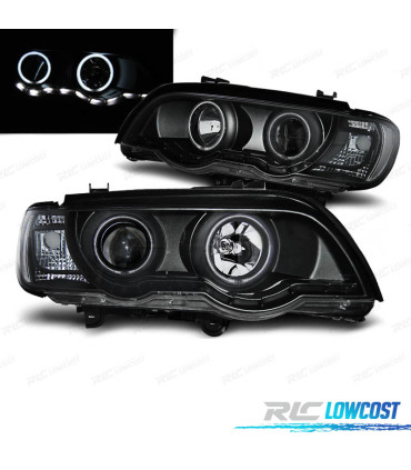 FARÓIS ANGEL EYES XENON BMW X5 99-03 FUNDO PRETO CCFL