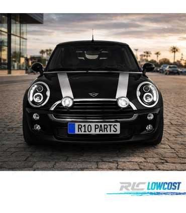 CONJUNTO DE FARÓIS MINI COOPER R50 R52 R53 DAYLIGHT LED PRETOS CROMADOS