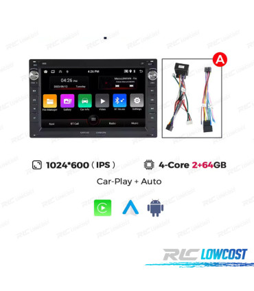 AUTO RADIO ANDROID 14 2DIN 7" PARA SEAT SKODA VOLKSWAGEN VW USB GPS TACTIL HD