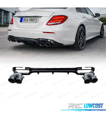 DIFUSOR MERCEDES CLASE E W213 SEDAN 16-19 LOOK AMG E53 PRETO BRILHANTE + PONTEIRAS DE ESCAPE