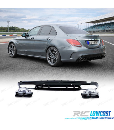 DIFUSOR MERCEDES CLASE C W205 SEDAN 18-21 LOOK AMG PRETO BRILHANTE + PONTEIRAS DE ESCAPE