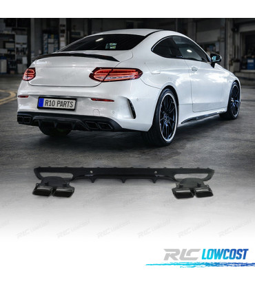 DIFUSOR MERCEDES CLASSE C C205 COUPÉ 15-18 LOOK AMG PDC PRETO + PONTEIRAS DE ESCAPE