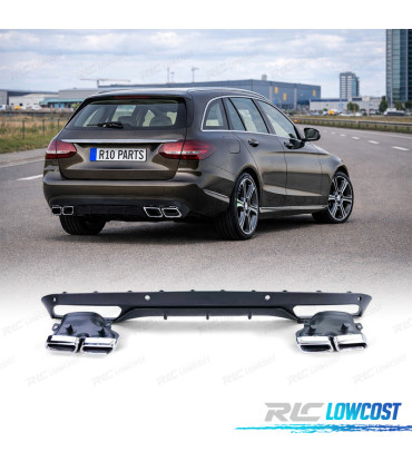 DIFUSOR MERCEDES CLASE C S205 14-18 LOOK AMG PRETO MATE + PONTEIRAS DE ESCAPE