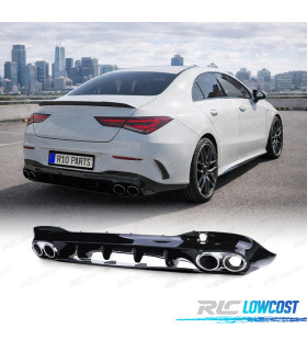 DIFUSOR MERCEDES CLA C118 19- LOOK AMG PRETO BRILHANTE + PONTAS DE ESCAPE