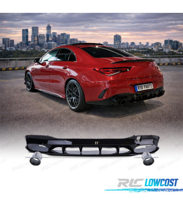 DIFUSOR MERCEDES CLA C118 19-23 AMG PRETO BRILHANTE + PONTEIRAS ESCAPE