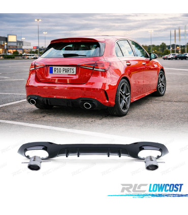 DIFUSOR MERCEDES CLASE A W177 18- A35 LOOK AMG PRETO BRILHANTE + PONTEIRAS ESCAPE