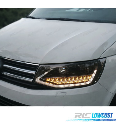 CONJUNTO DE FARÓIS VW T6 15-19 DRL + INDICADORES LED DINÂMICOS PRETO FOSCO