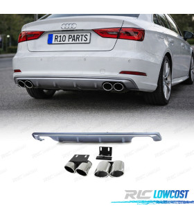 DIFUSOR TRASEIRO AUDI A3 8V BERLINA CABRIO 12-16 + PONTEIRAS ESCAPE LOOK S3