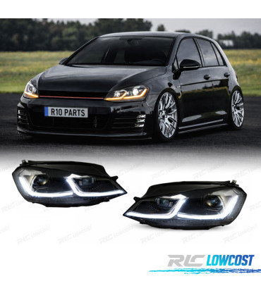 FAROIS VOLKSWAGEN VW GOLF 7 12-17 DRL DINAMICOS PRETO LOOK 7.5 R LINE