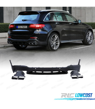 DIFUSOR MERCEDES GLC X253 15-18 LOOK AMG GLC63 PDC + PONTEIRAS ESCAPE CROMADAS