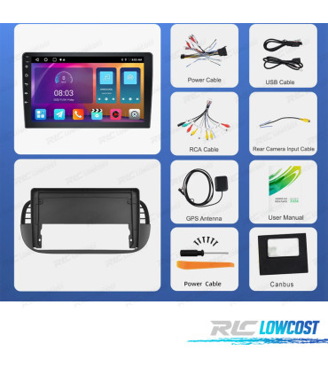 RÁDIO GPS ANDROID 13 FIAT 500 07-15